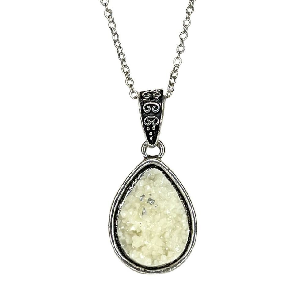 Druzy Pendant Necklace Silver Tone and White/ Cream - Untested